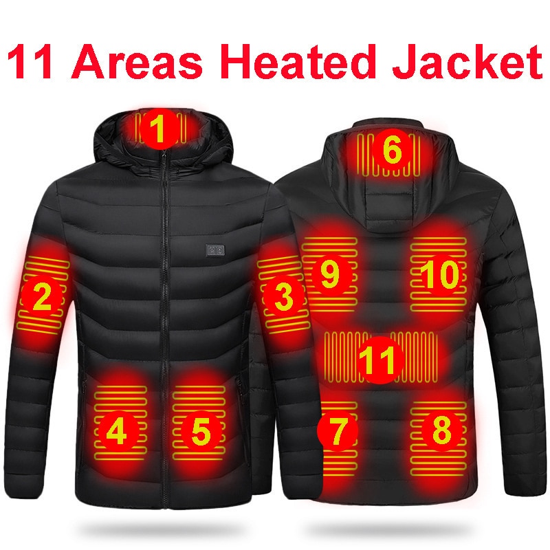 4/11/19 개의 가열 부위가 있는 남녀용 슈퍼 보온 USB 겨울 재킷, 사냥 낚시 등 야외활동용 열선 조끼 코트